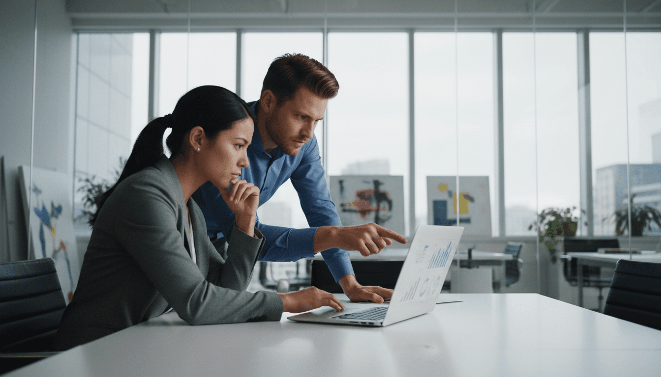 Two cybersecurity professionals reviewing a laptop during an incident