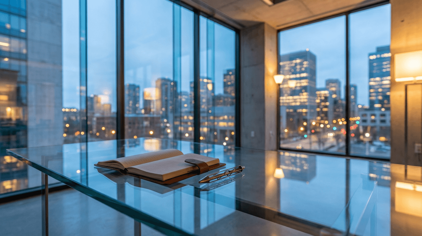 Professional security analyst monitoring systems in a modern Toronto office at dusk
